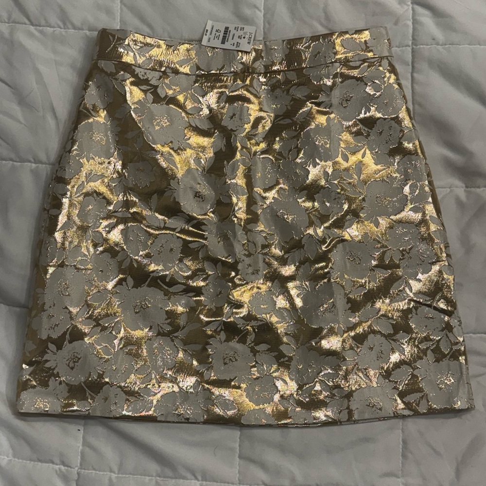 J. Crew Gold and Silver Floral Mini Skirt